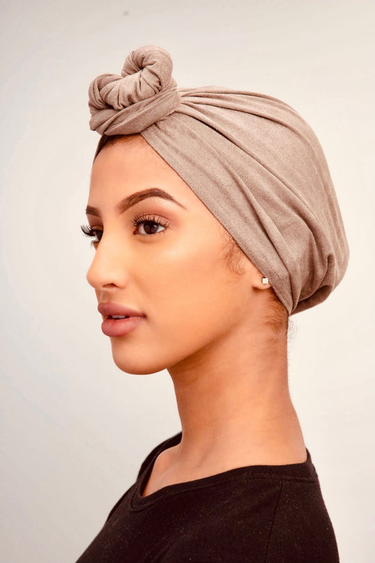 EASY TO WEAR SUEDE TURBAN/CHEMO HIJAB WRAP- TK
