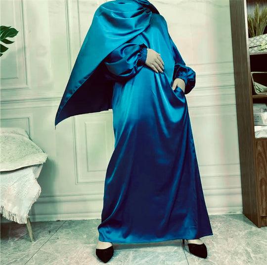 Satin Abaya with attached Hijab/ Scarf - Variety