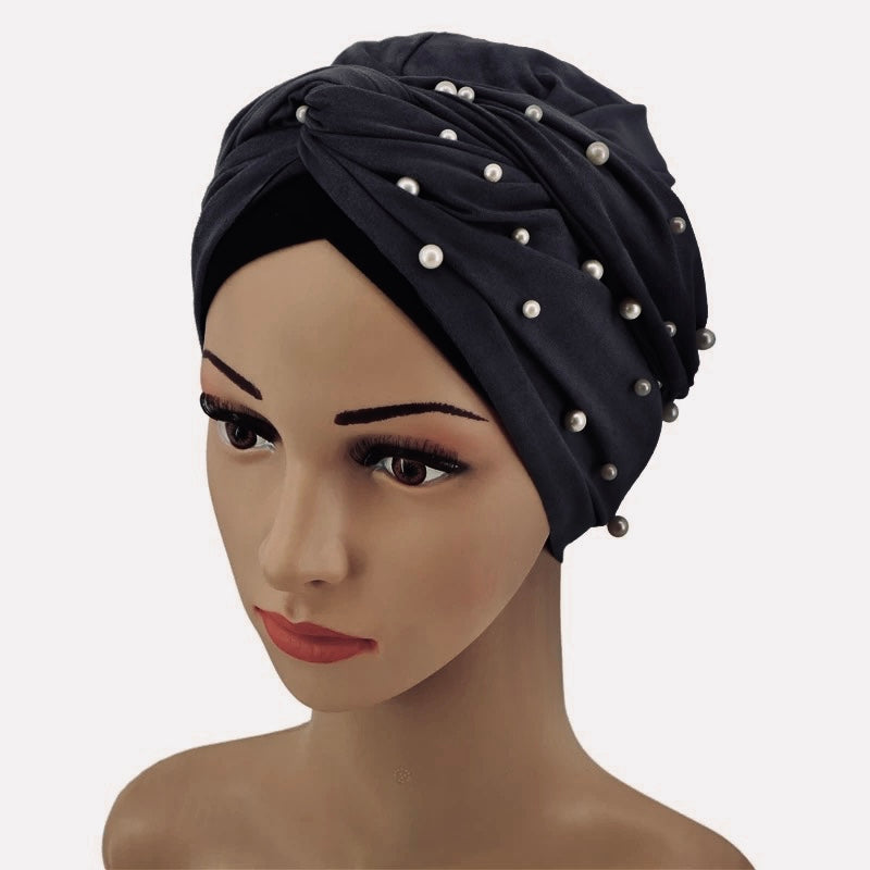 EASY TO WEAR BEADED SUEDE TURBAN/CHEMO HIJAB WRAP TK