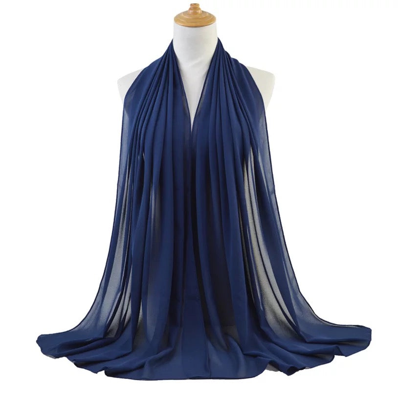 Chiffon Long Hijab/Scarf- Navy Blue 130