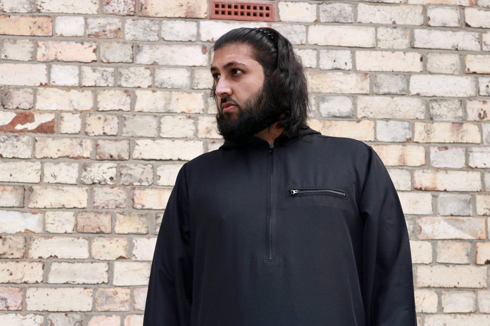 Boy’s Hooded Winter Thobe/Jubba with zip  - Black