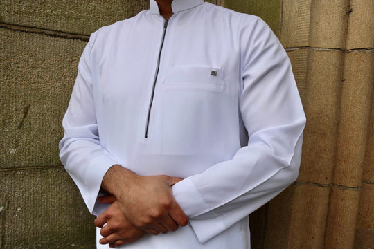 Boys  Collar Thicker Thobe/ Jubba with zip  - White