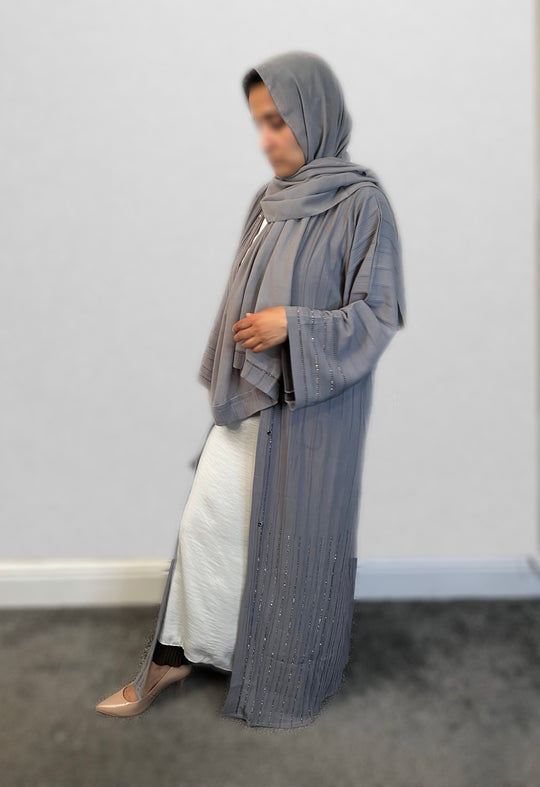 Diamanté Crinkle Abaya-TK-Grey 9