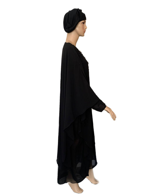Farasha Beaded Cape Abaya TK- Black