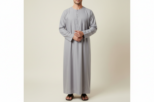 Premium Cotton Rich Matte Thobe/Jubbah- Light Grey Garden
