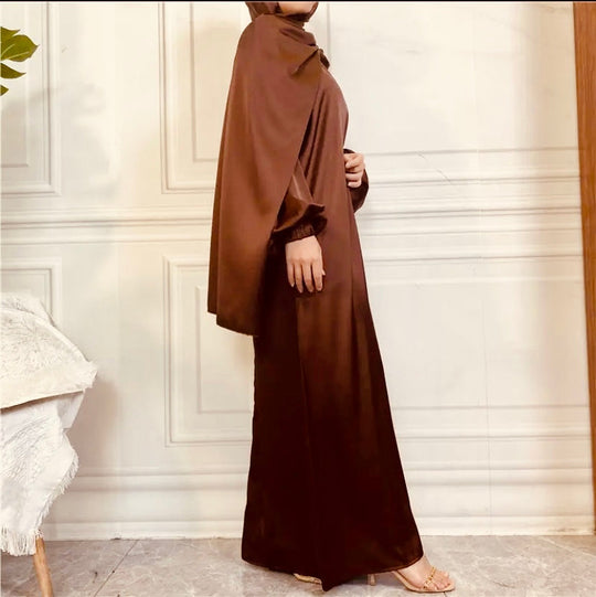 Satin Abaya with attached Hijab/ Scarf - Variety