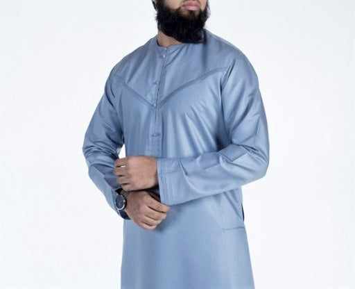 Pleated Al Aniq Thobe/Jubbah - Powder Blue