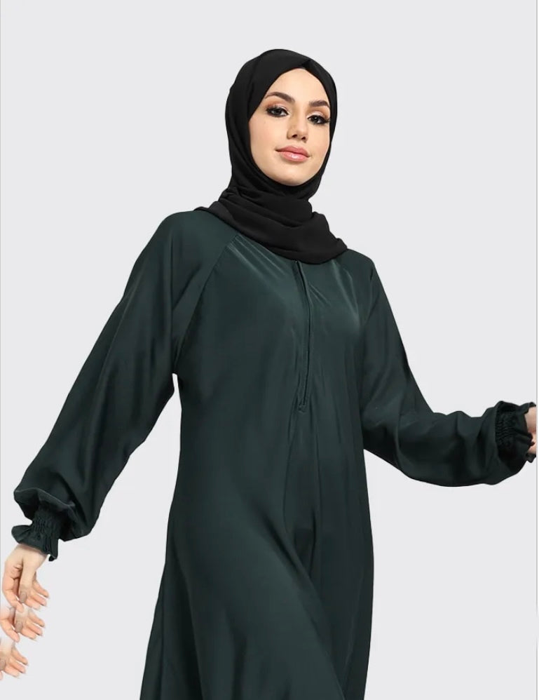 Front Zip Nida Umbrella Abaya - Bottle Green