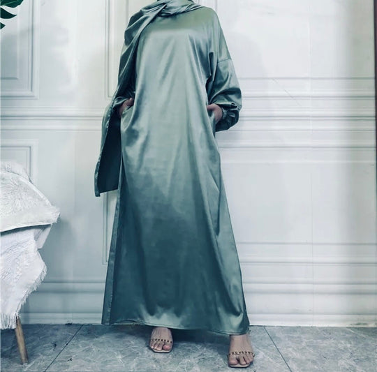 Satin Abaya with attached Hijab/ Scarf - Variety