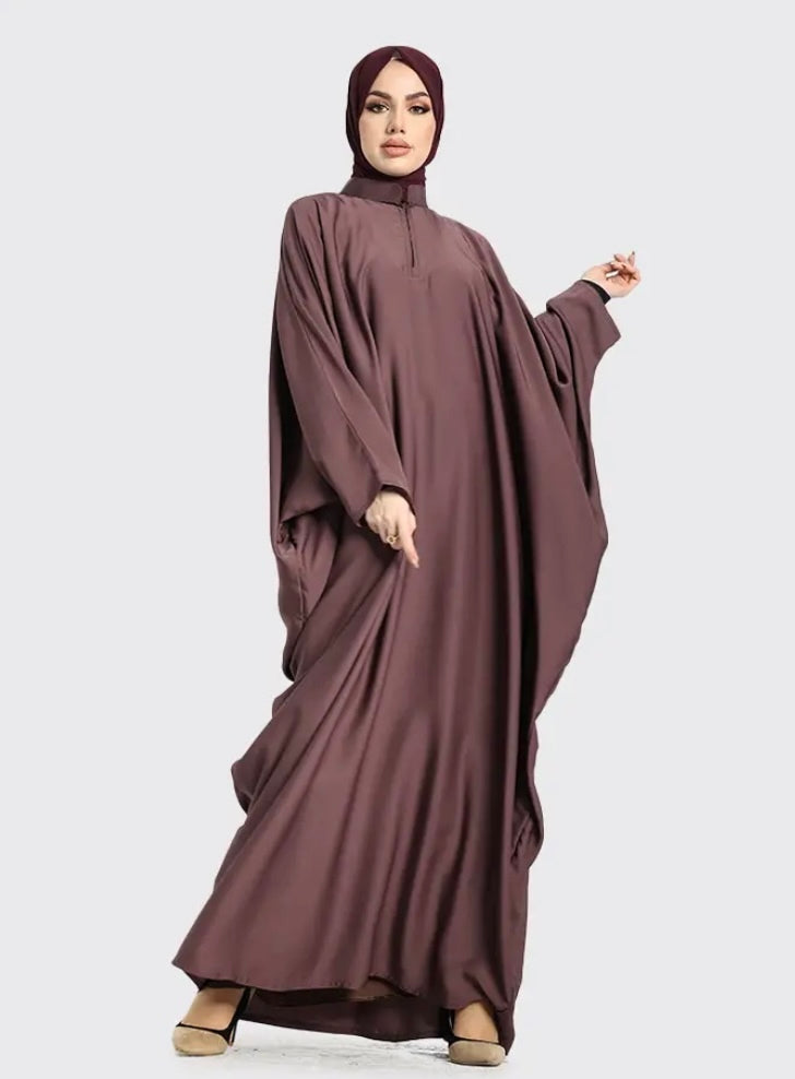 Batwing Nida Abaya with collar & zip - dusky mauve