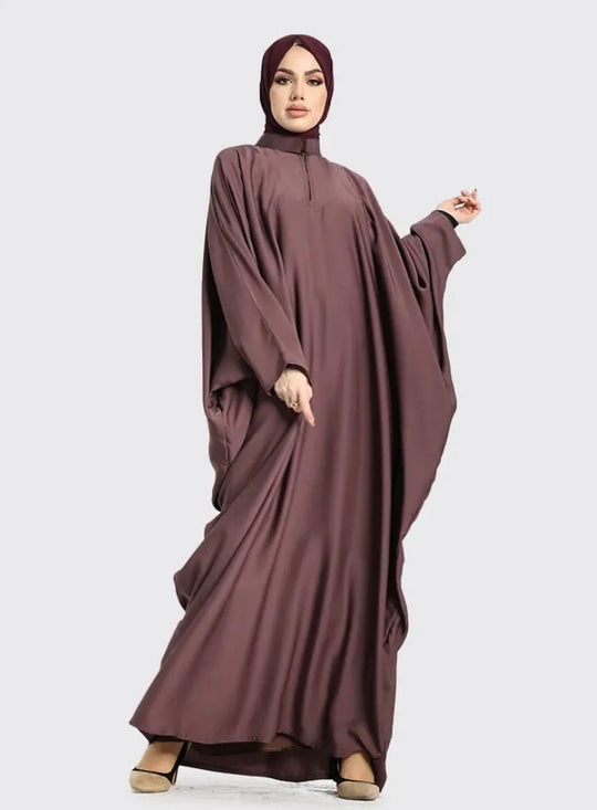 Batwing Nida Abaya with collar & zip - dusky mauve