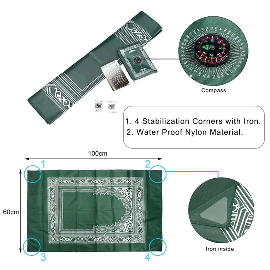 Hygienic Pocket Travel Prayer Mat  with Compass