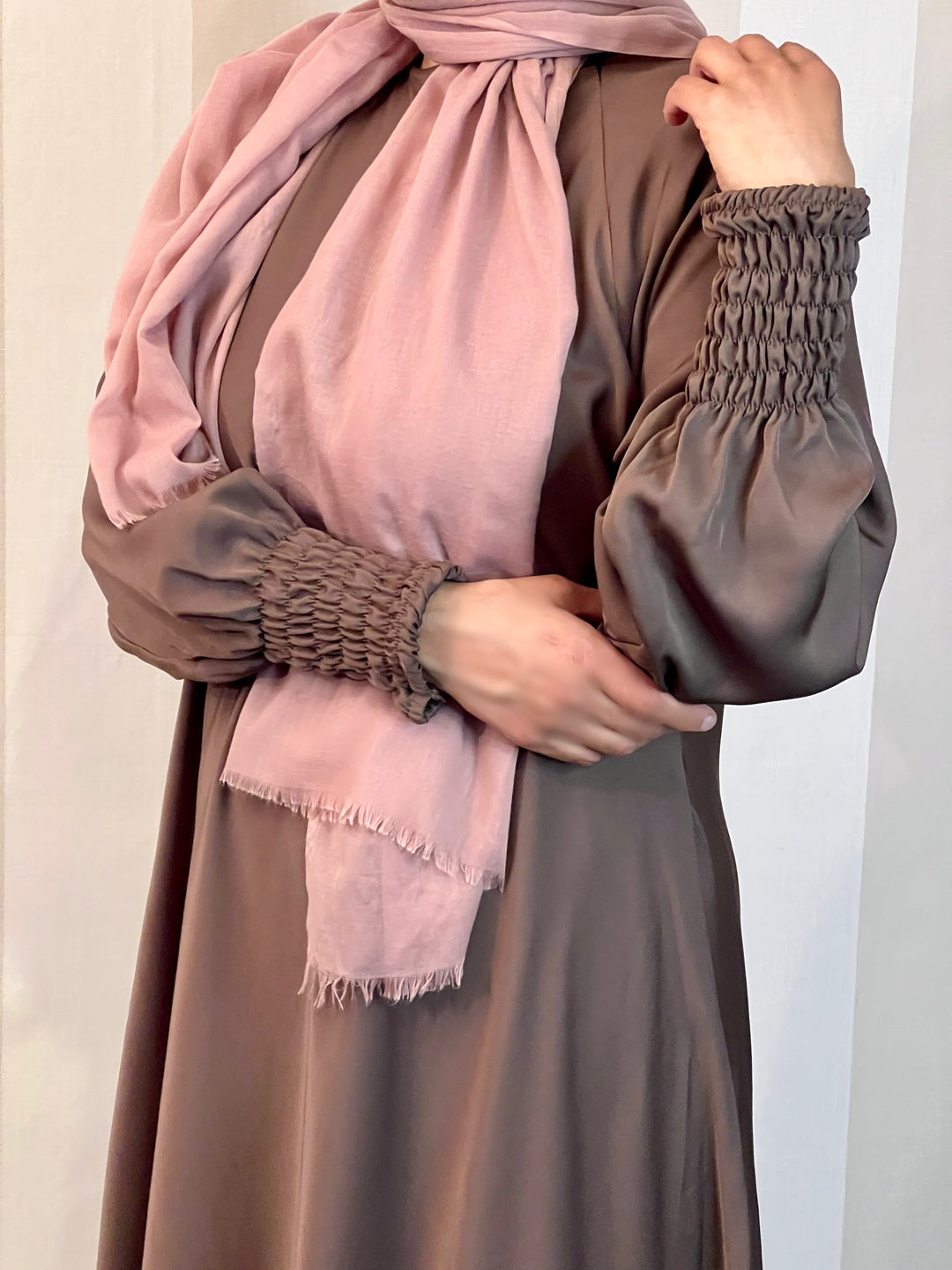Elasticated Cuff Umbrella Nida Abaya- Brown TK
