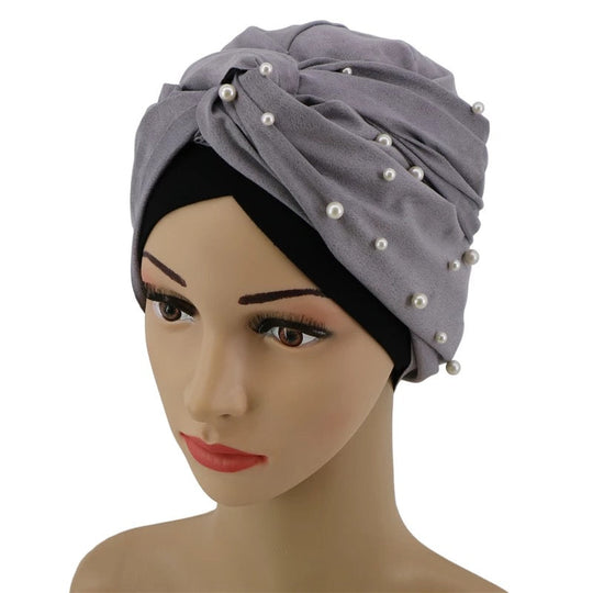 EASY TO WEAR BEADED SUEDE TURBAN/CHEMO HIJAB WRAP TK