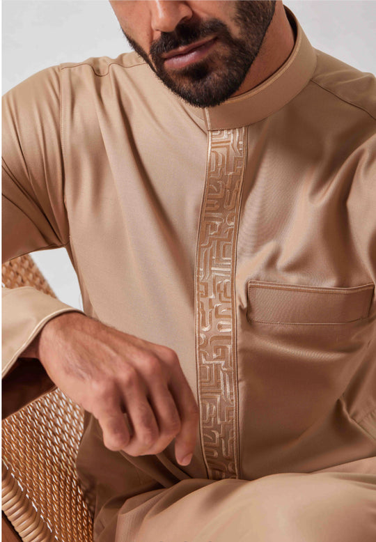 Faris Embroidered Light Beige Thobe/Jubba
