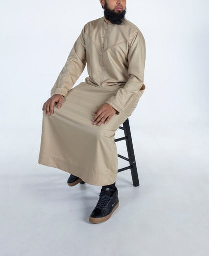 Pleated Al Aniq Thobe/Jubbah - Beige