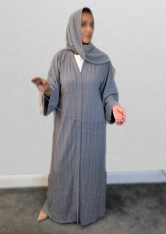 Diamanté Crinkle Abaya-TK-Grey 9
