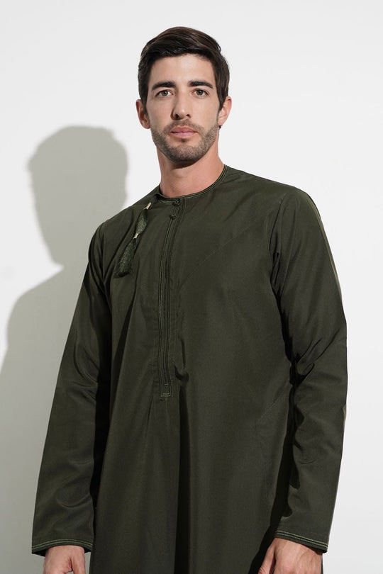 Boys Faris Olive Green Omani Jubba/Thobe