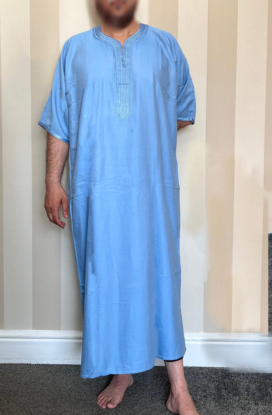 Moroccan Half Sleeve Cotton Thobe/ Jubbah - Sky Blue
