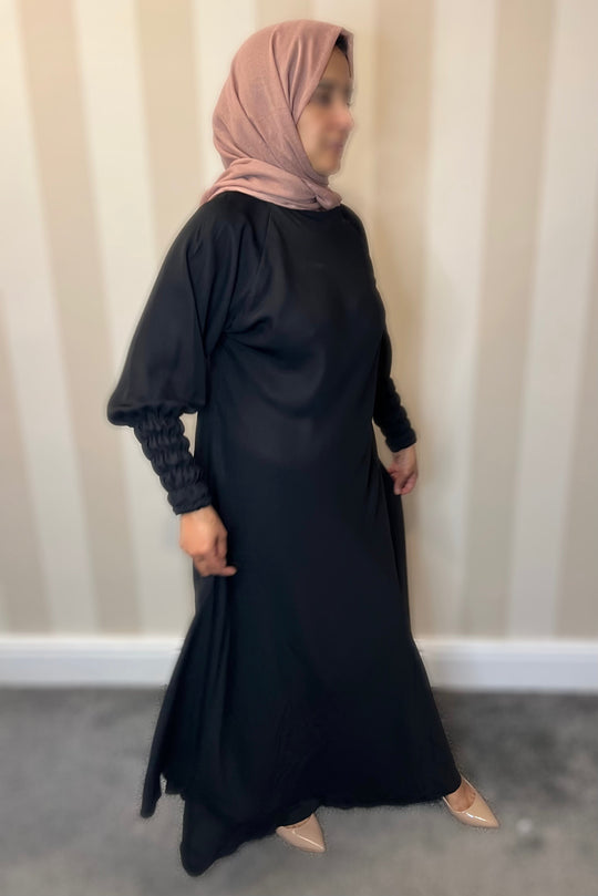 Side zip Nida Umbrella Abaya- Black TK