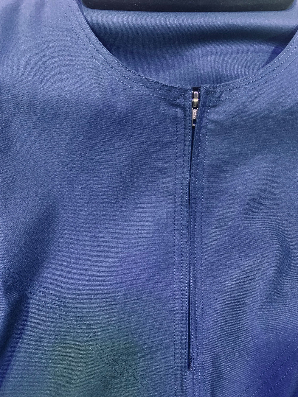 Cotton Mix Zip Thobe/ Jubba - Blue Matte
