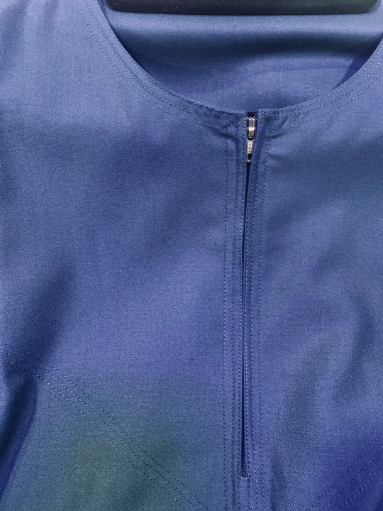 Cotton Mix Zip Thobe/ Jubba - Blue Matte