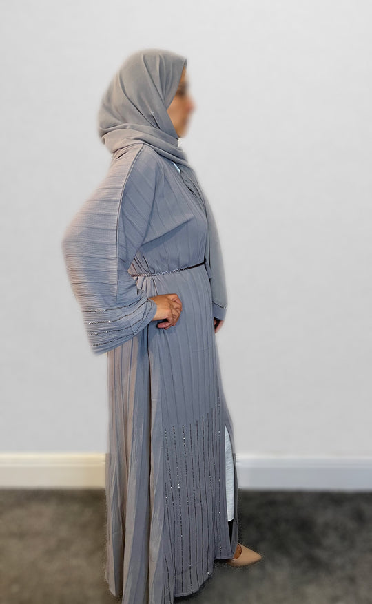 Diamanté Crinkle Abaya-TK-Grey 9