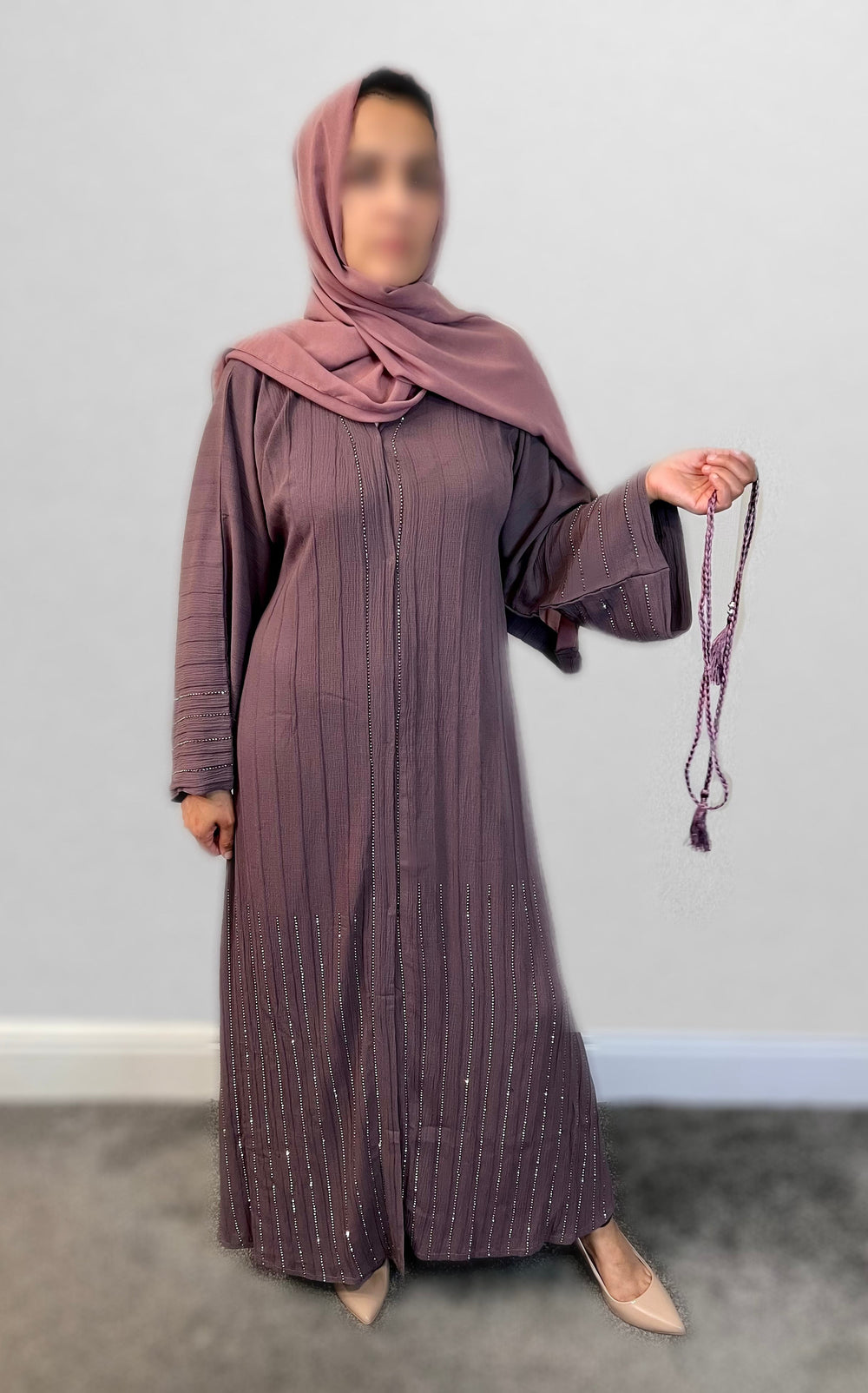 Diamanté Crinkle Abaya- TK Mauve 9