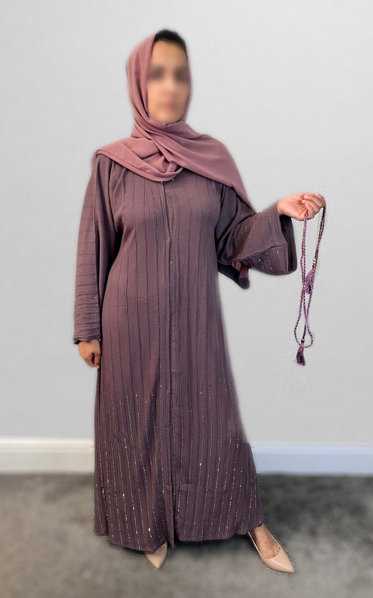 Diamanté Crinkle Abaya- TK Mauve 9