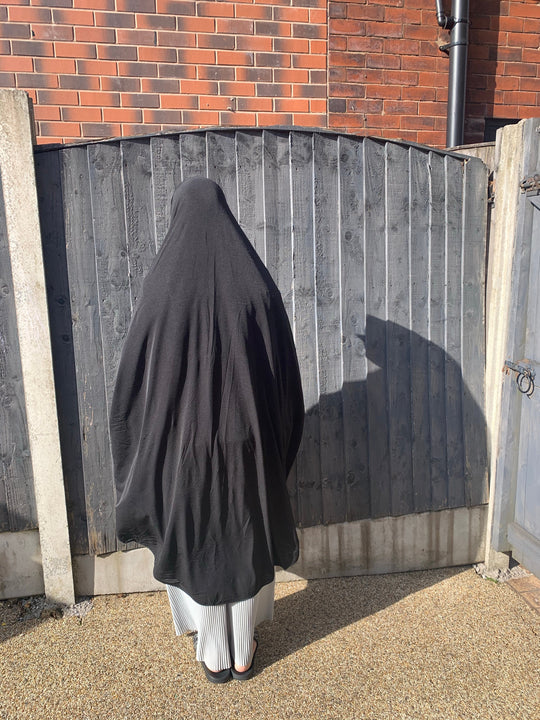 Large Burkha / Khimar with cuffs   7XL BLACK Lycra