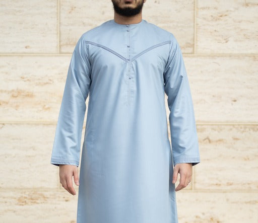 Pleated Al Aniq Thobe/Jubbah - Powder Blue