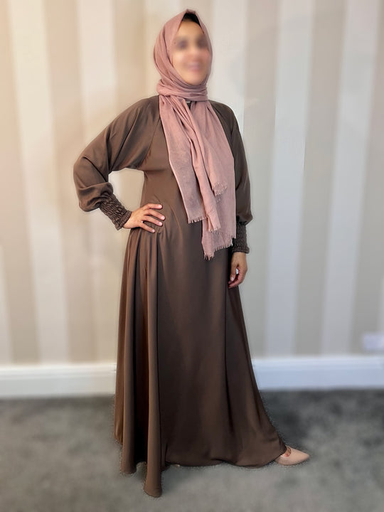 Elasticated Cuff Umbrella Nida Abaya- Brown TK