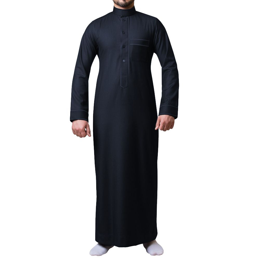 Embroidered Winter Al Aseel Thobes 
- Midnight Charcoal Z03-4
