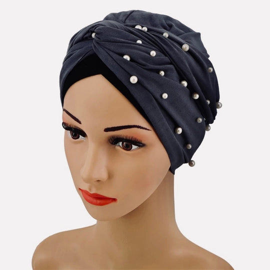 EASY TO WEAR BEADED SUEDE TURBAN/CHEMO HIJAB WRAP TK
