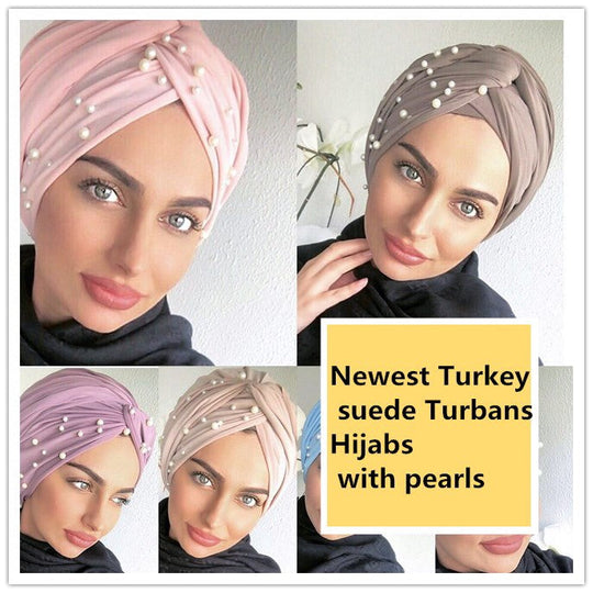 EASY TO WEAR BEADED SUEDE TURBAN/CHEMO HIJAB WRAP TK