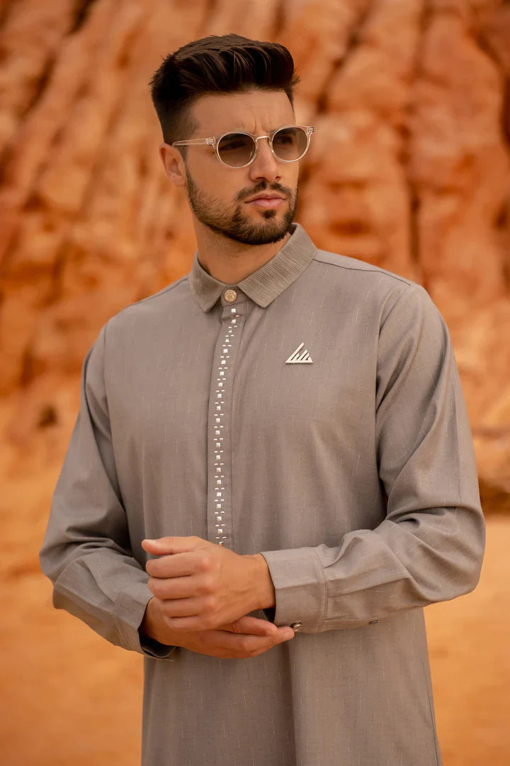 LWR2421 Latest Lawung Thobe/Jubba - silver grey