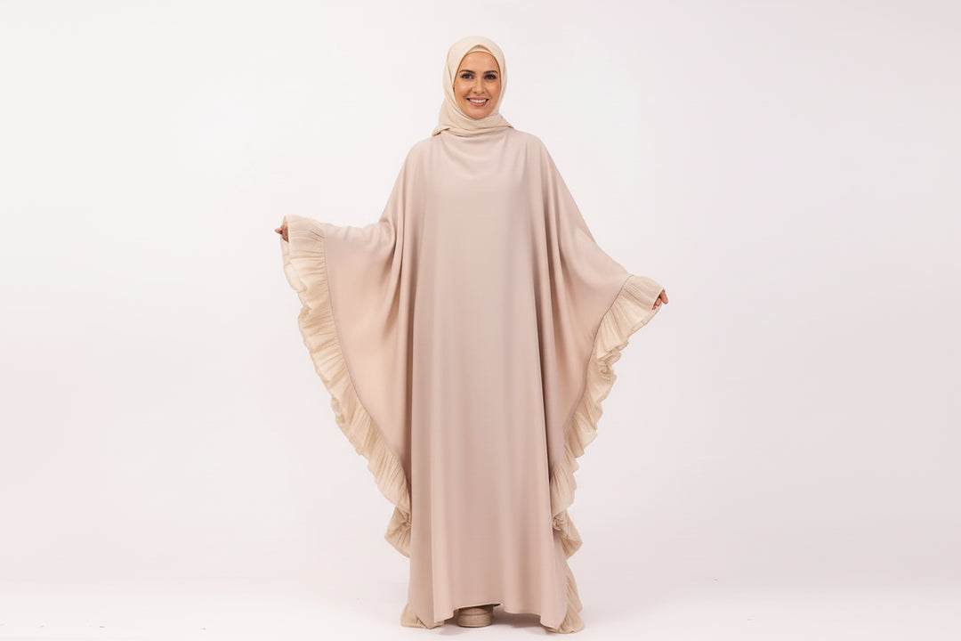 Ruffle Abaya with Inner ties Set Pearl Pink