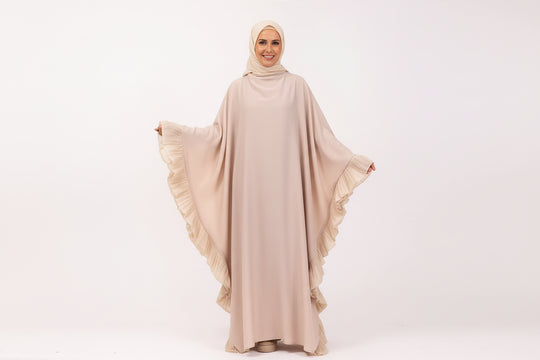 Ruffle Abaya with Inner ties Set Pearl Pink