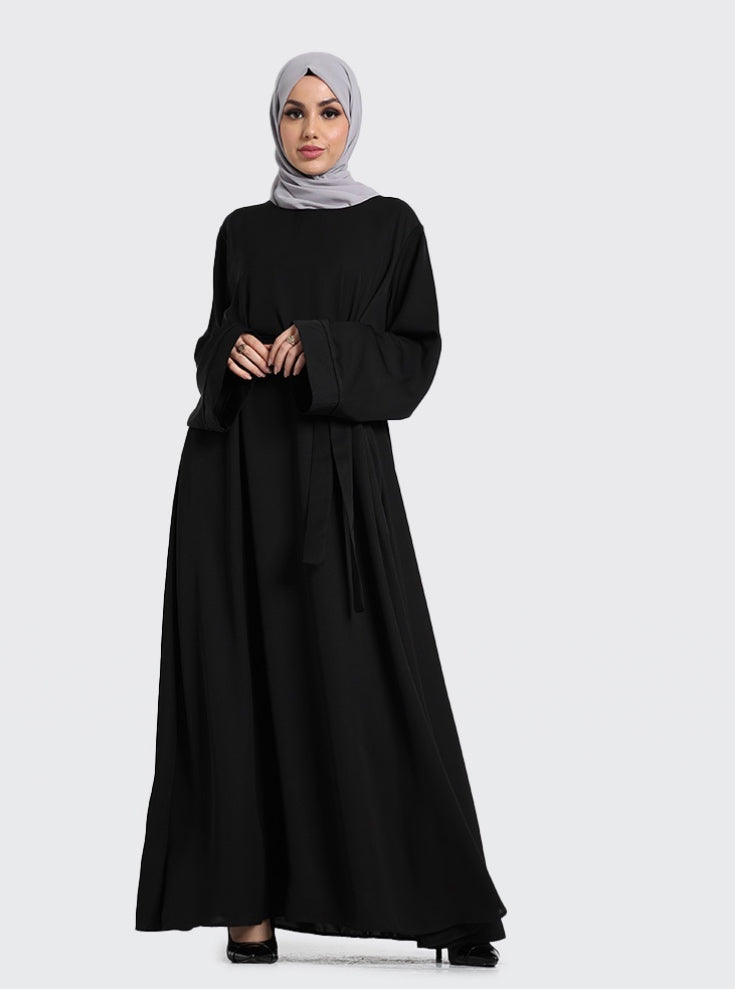Abaya with Belt and pockets - Black – TheHijabWorld